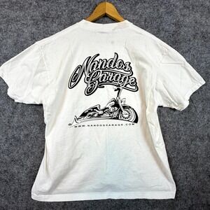 Nando's Garage Motorcycle Graphic Pro Club Comfort T-Shirt Mens XL White Cotton